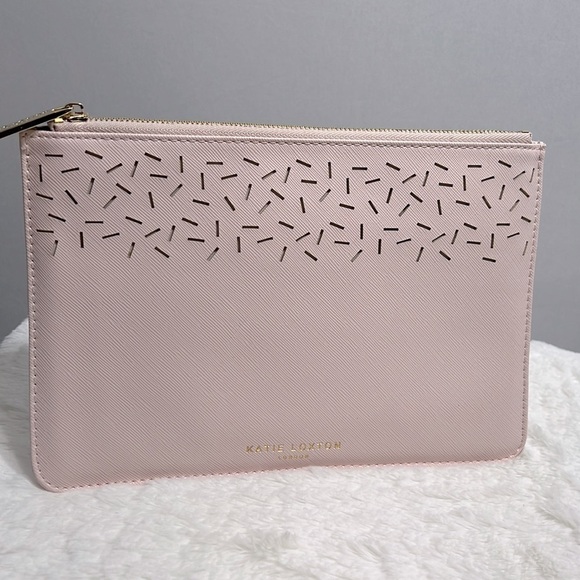 Katie Loxton Handbags - Katie Loxton Laser Cut-Out Vegan Leather Clutch Perfect Pink Pouch NWOT